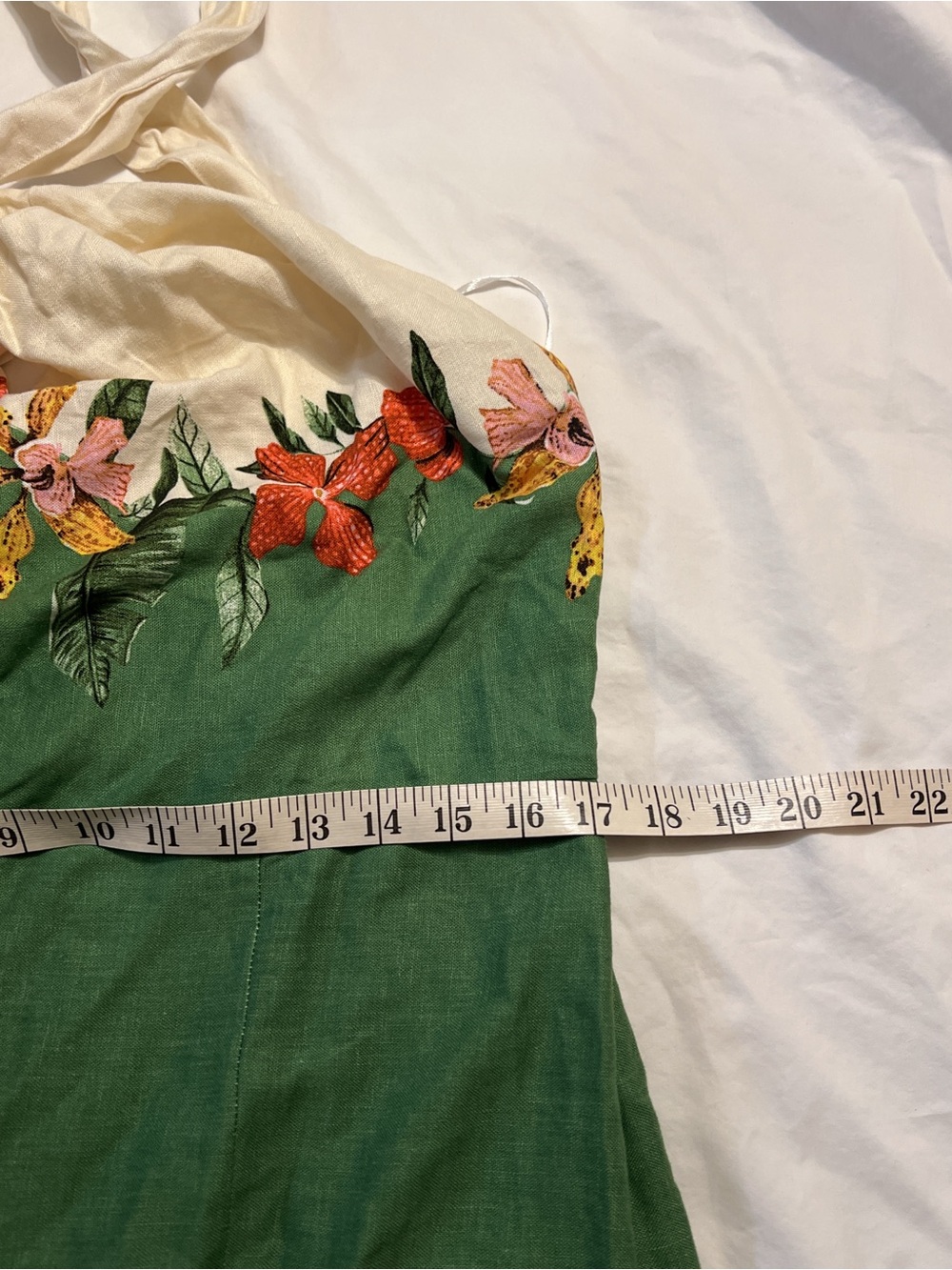 H&M Linen Blend Tropical Halter Midi Dress Green White Floral Vacation L - Picture 8 of 12